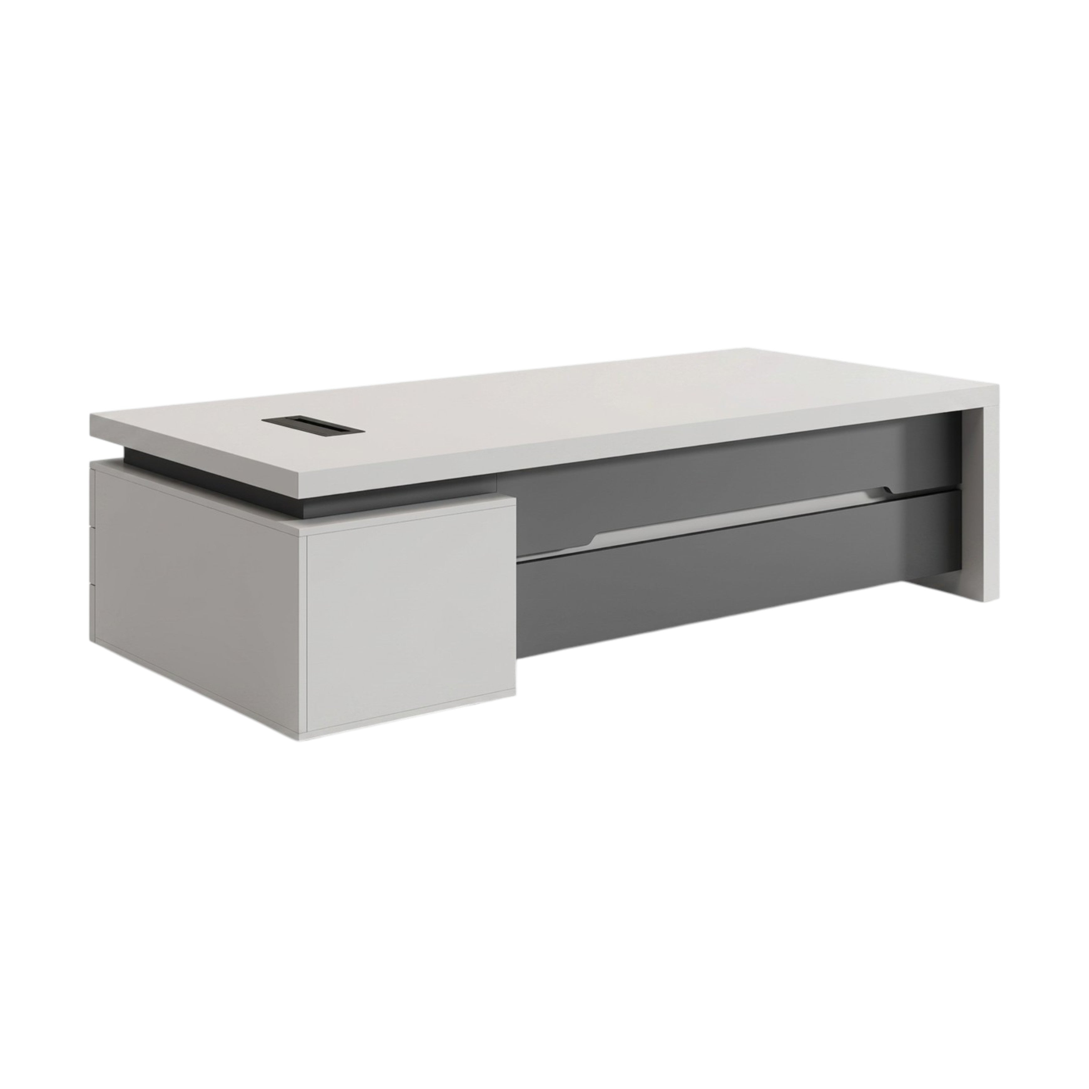 Modern Executive Desk with Storage Cabinet and Statement Wood-Grain Finish