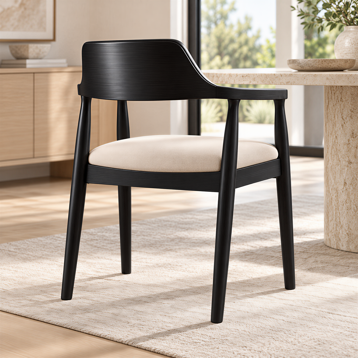 Modern Timber Dining Armchair with Customisable Seat Options