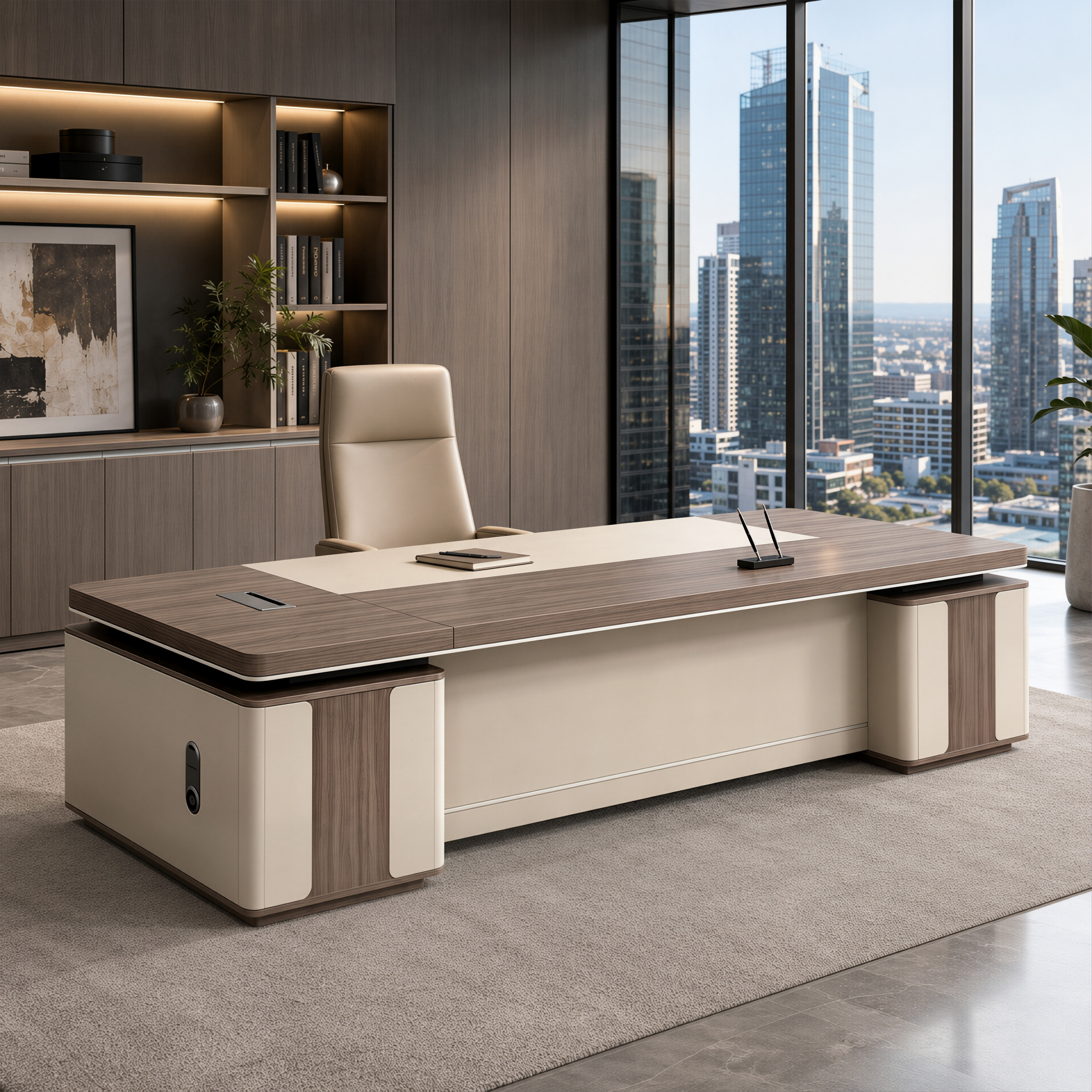 Modern Executive Desk with Dual Storage Pedestals