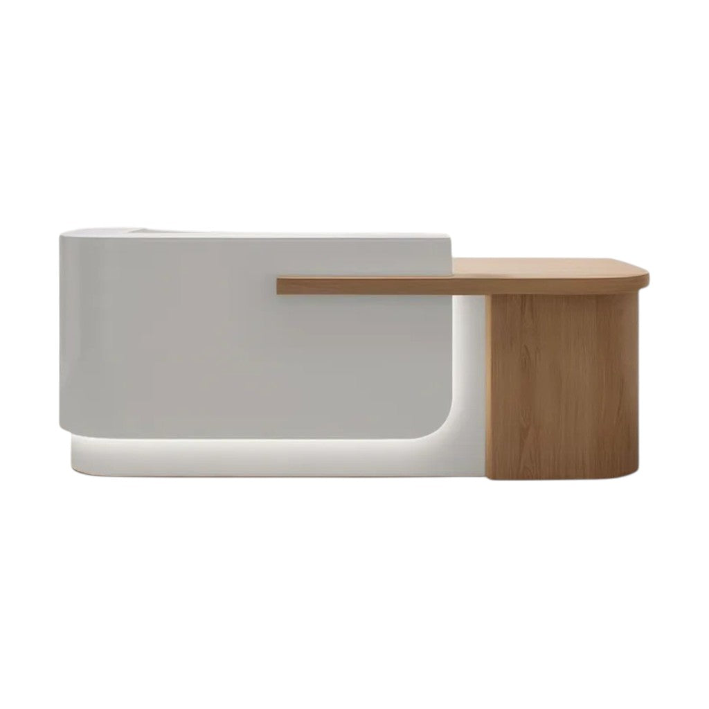 Modern Curved Reception Desk with Return Counter and Timber-Look Side Panel