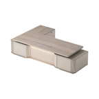 Executive Floating L-Shape Stone Grey Office Desk with Integrated LED Lighting and Storage