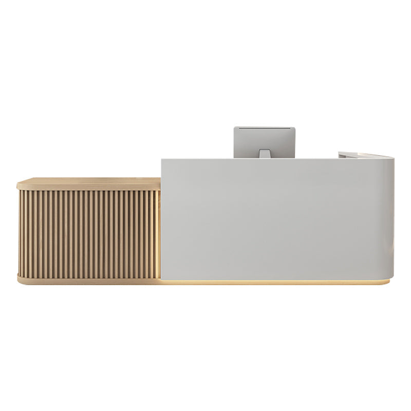 Modern Reception Desk with Natural Timber Slat Accents