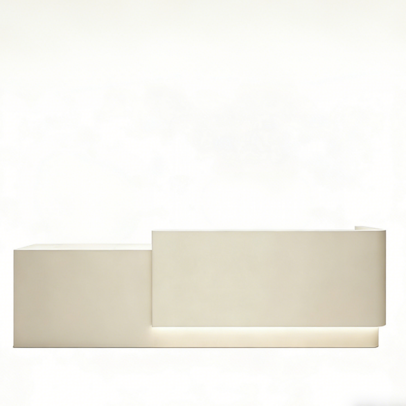 Minimalist Curved Reception Counter with LED Base Lighting