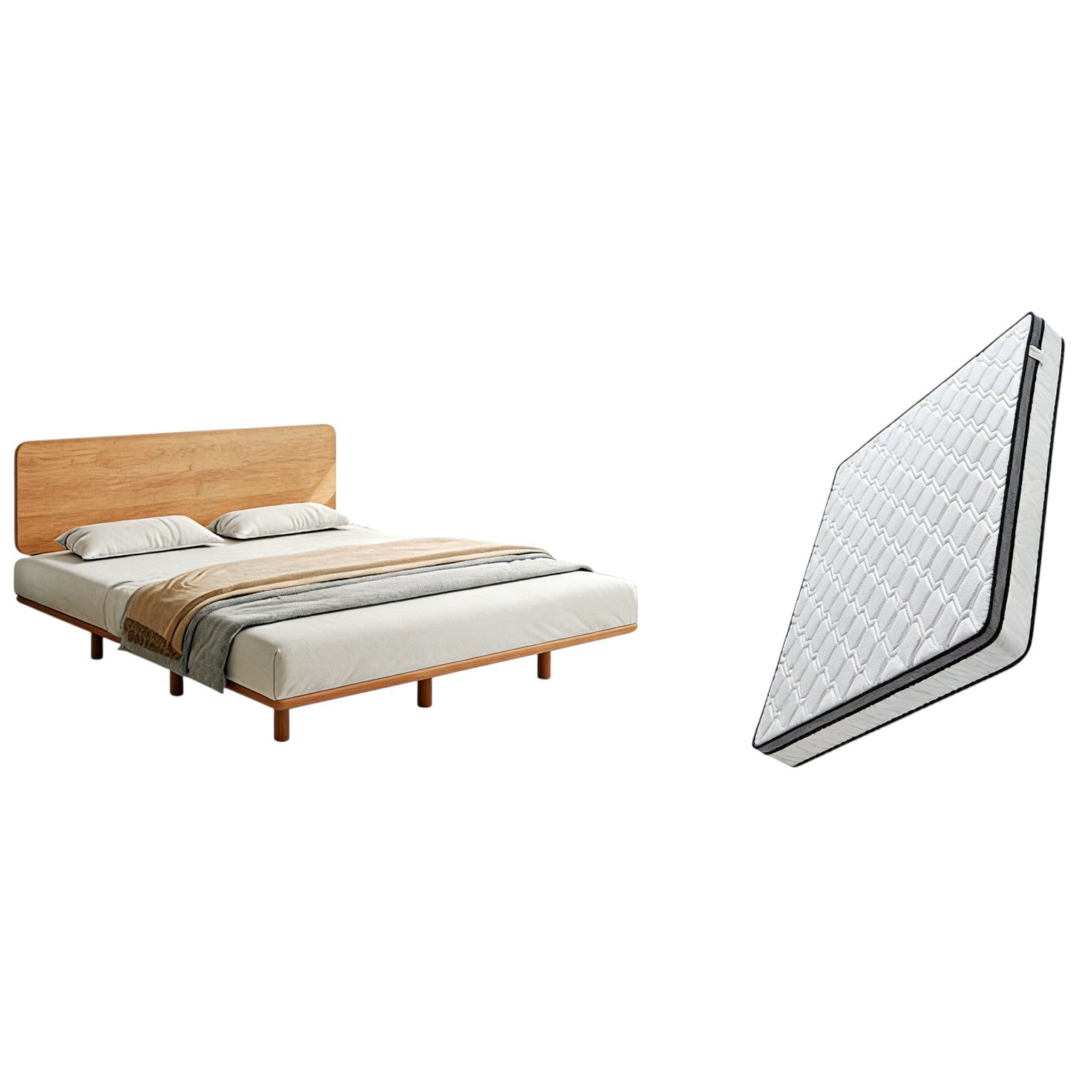 Modern Timber Bed with Low Profile Base