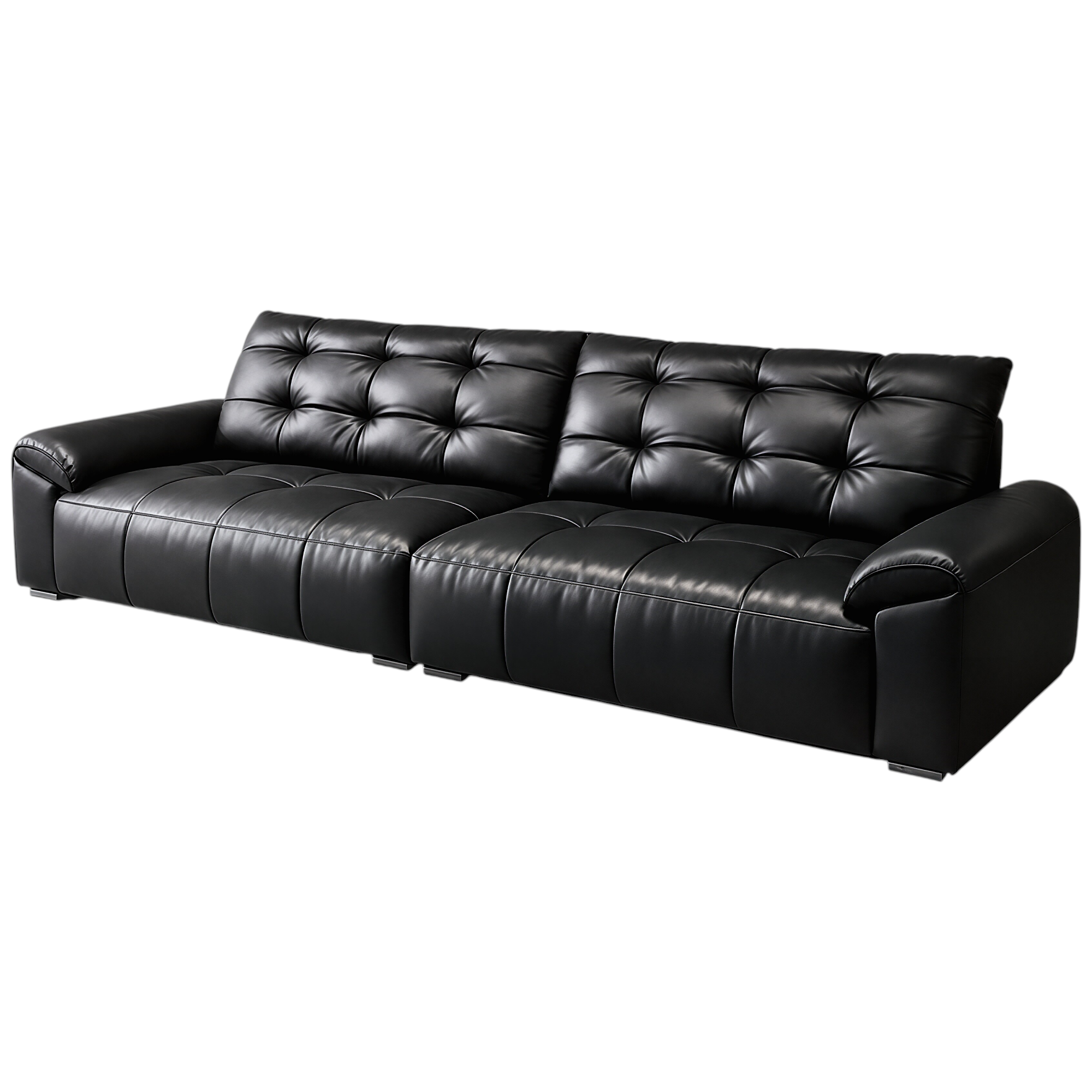 Minimalist Leather Sofa with Generous Seating and Sculpted Contemporary Form