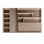 Modern Storage Wall Unit with LED Lighting, Hidden Wardrobe and Push Open Cabinets