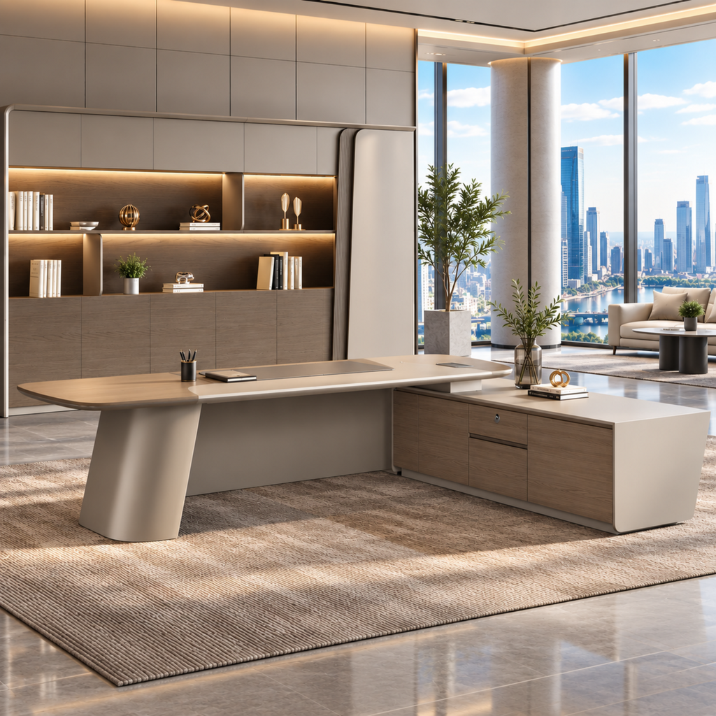 Premium L-Shaped Executive Desk with Smart Storage