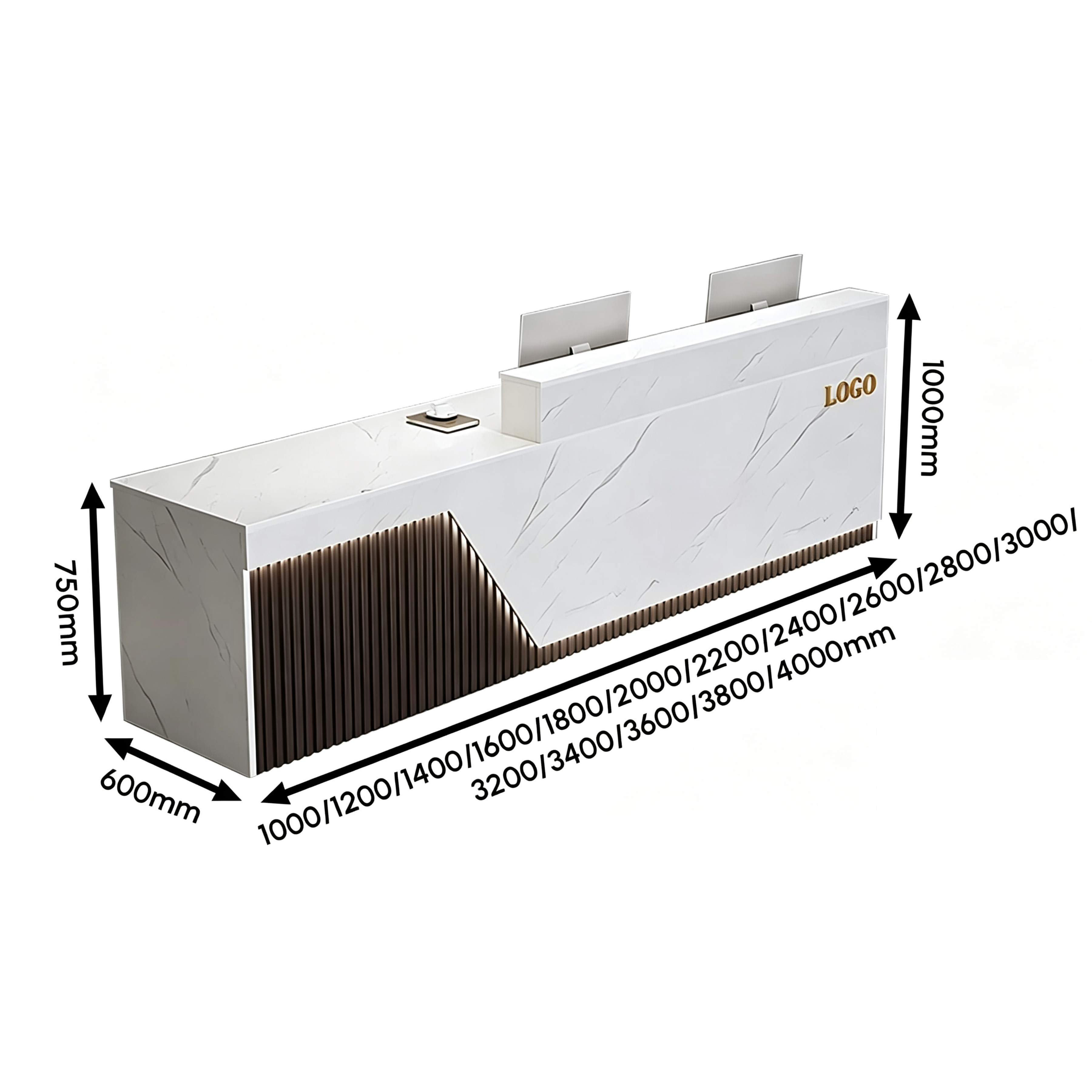 Modern White LED Reception Counter with Fluted Front Panel
