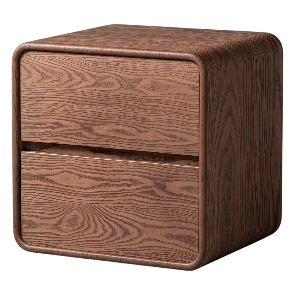 Modern Rounded Two-Drawer Bedside Table with Soft-Edge Profile and Compact Storage