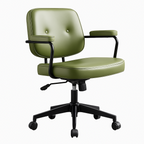 Retro Mid-Century Swivel Home Office Chair with Tan Faux Leather and Padded Armrests