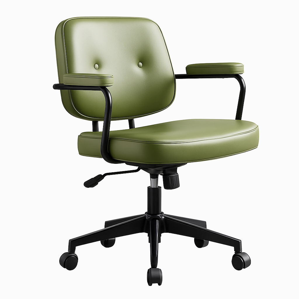 Retro Mid-Century Swivel Home Office Chair with Tan Faux Leather and Padded Armrests
