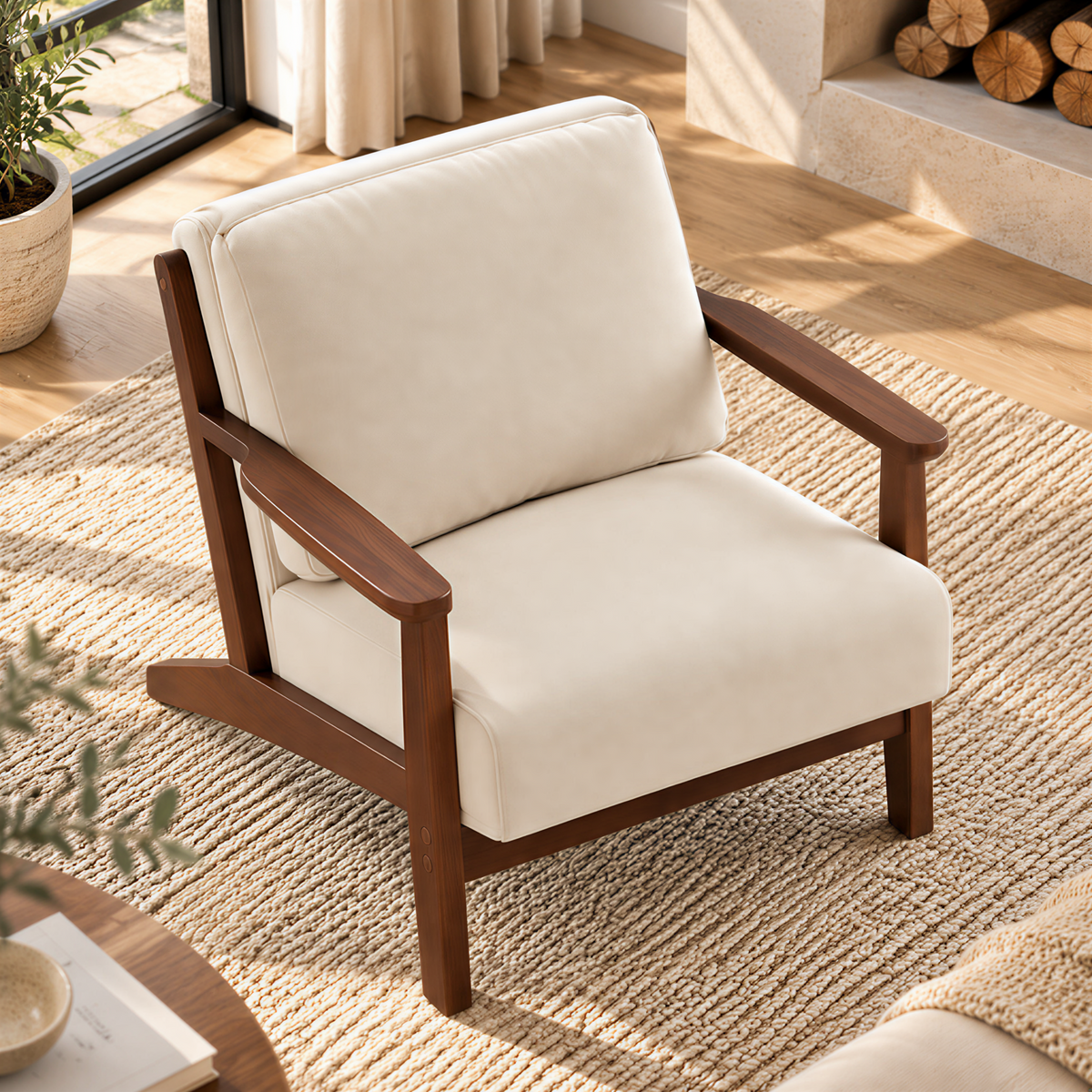 Modern Cotton-Linen Armchair with Custom Timber Finishes