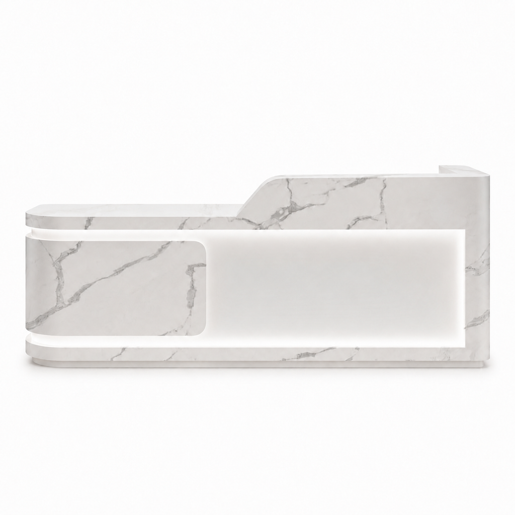 Modern Curved Reception Desk with LED Lighting and Custom Logo Panel