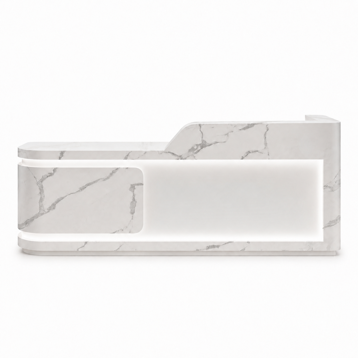 Modern Curved Reception Desk with LED Lighting and Custom Logo Panel