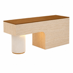Travertine-Look Reception Desk with Fluted Column and LED Accent