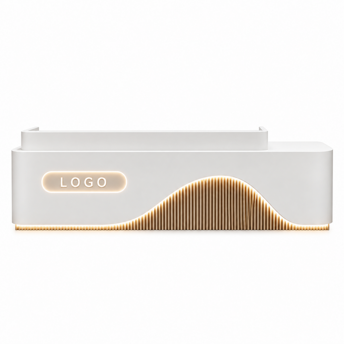 Contemporary Reception Counter with LED Fluted Panel and Custom Logo