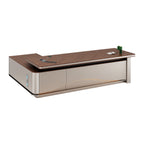 Luxurious L-Shaped Executive Desk with Integrated Wireless Charging Hub and LED Ambient Lighting