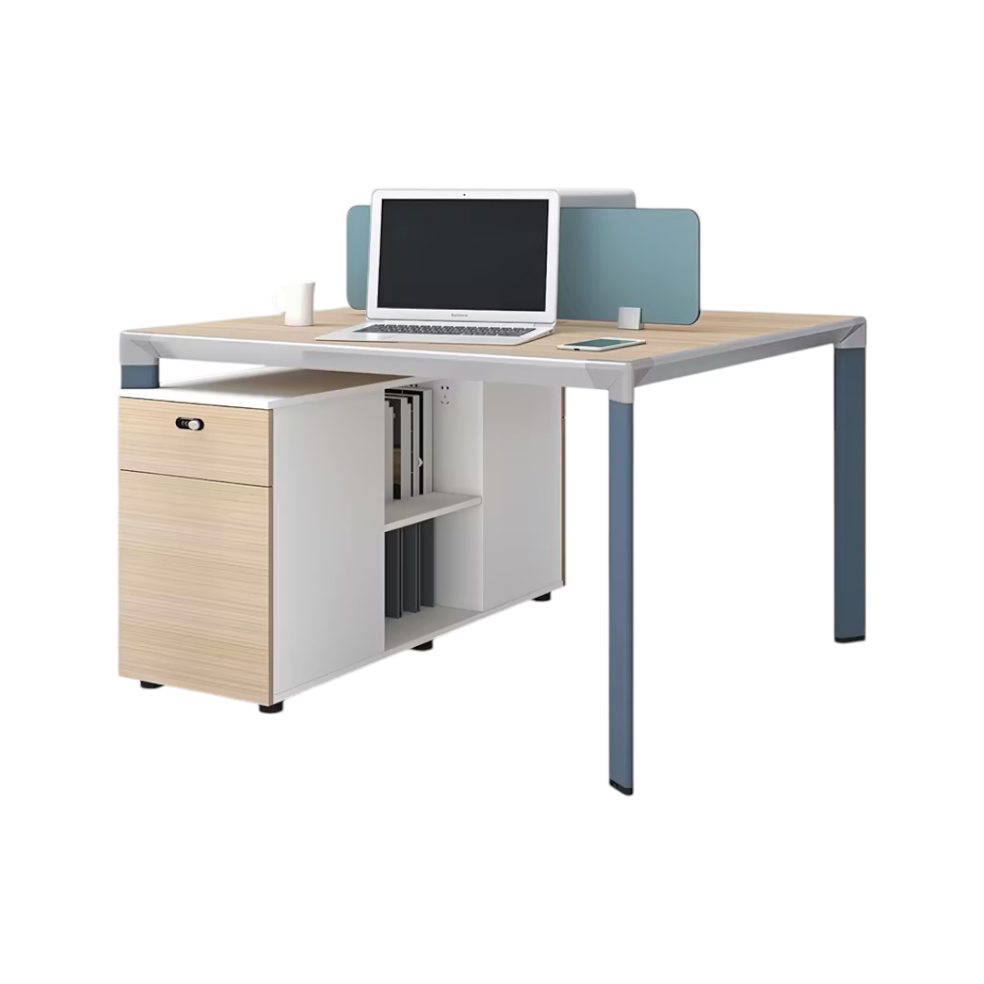 Collaborative Office Workstation Desk with Privacy Screens and Integrated Storage