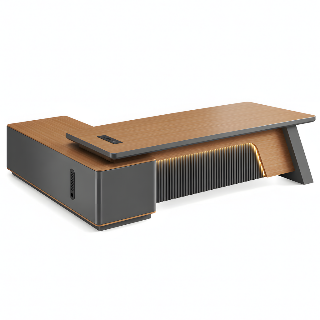 Sculptural L-Shaped Executive Desk with Integrated Storage