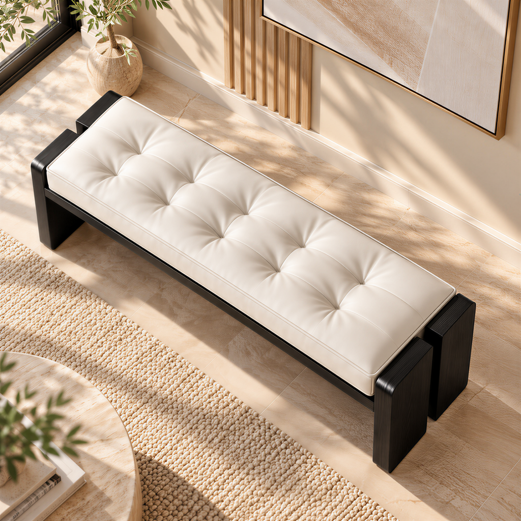 Modern Leather Bench with Custom Timber Options