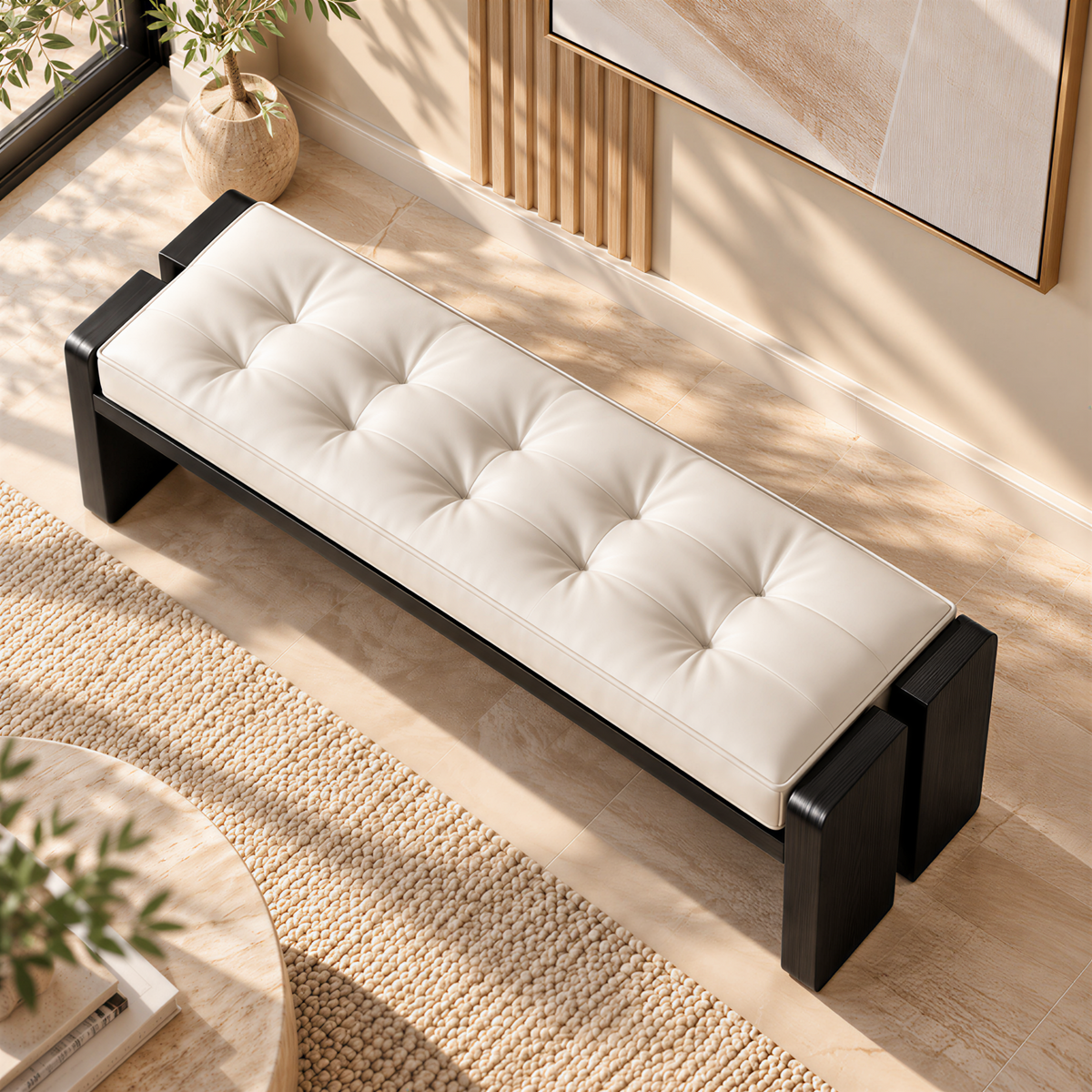 Modern Leather Bench with Custom Timber Options
