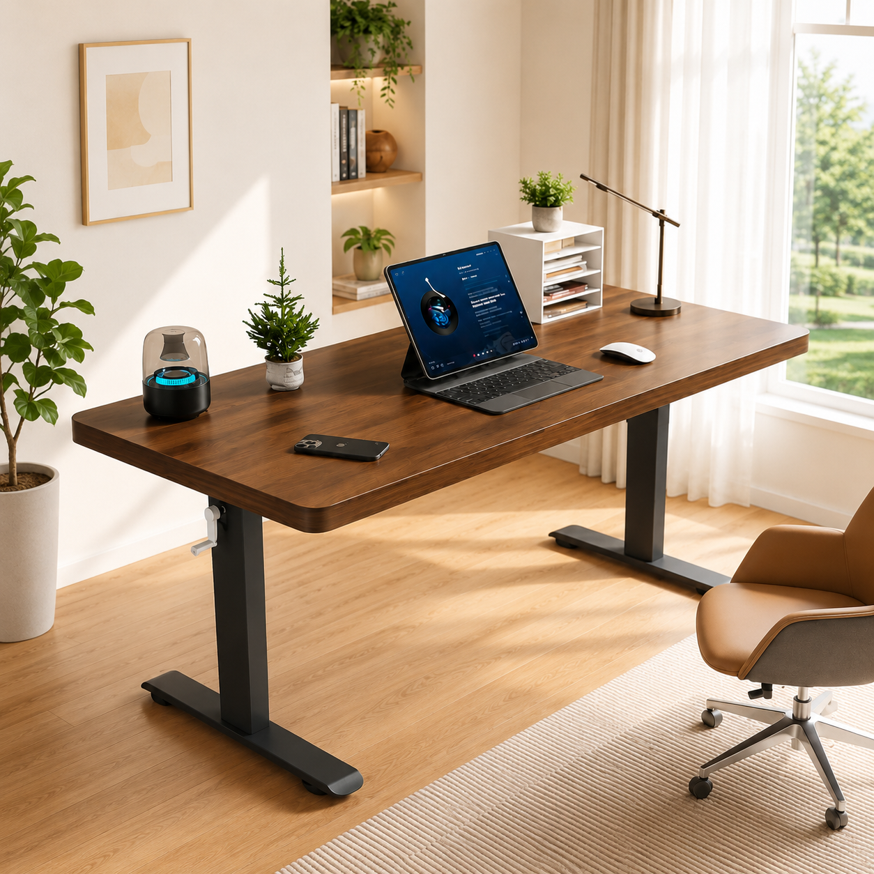 Adjustable Workstation Desk with Rounded Edges