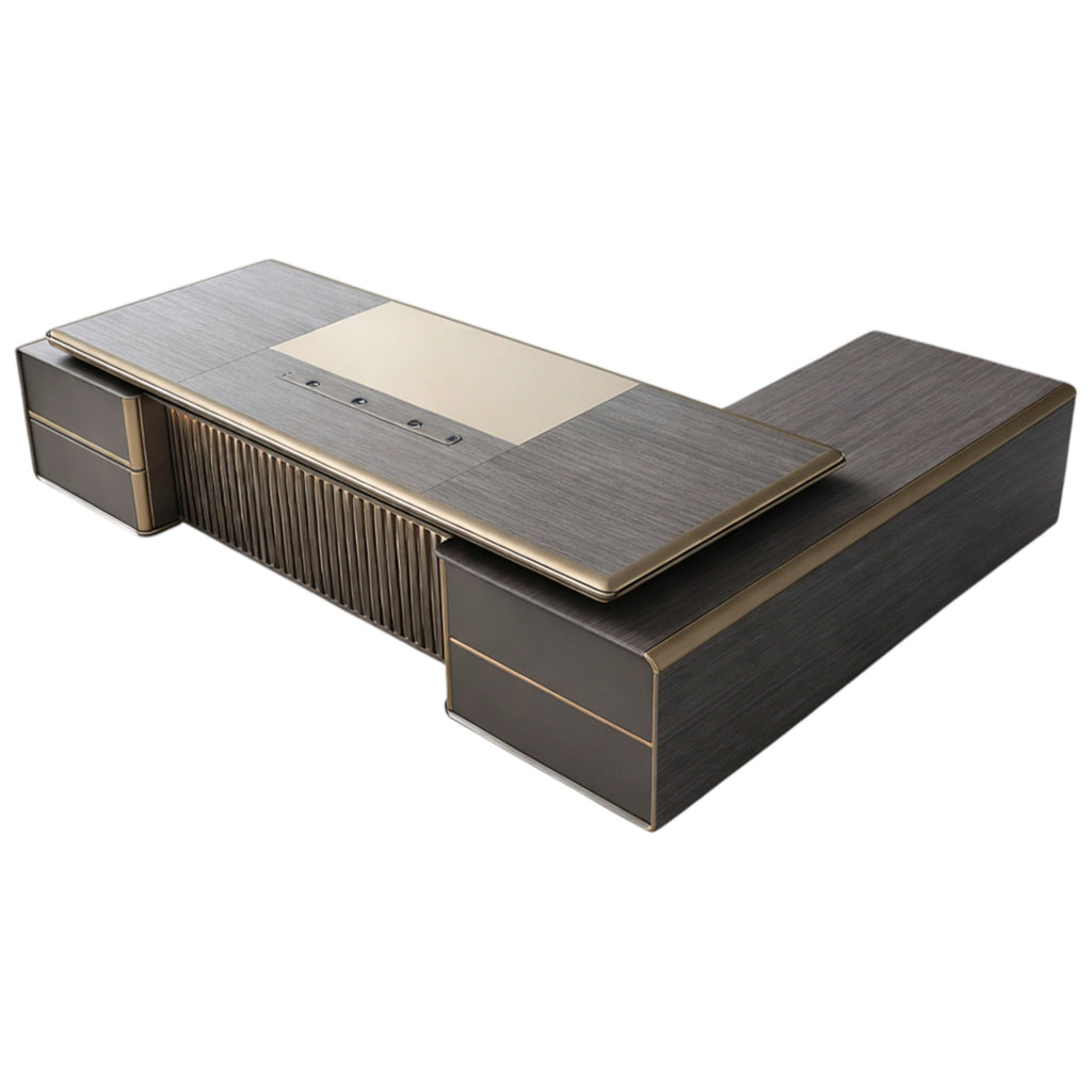 Contemporary CEO Desk with Integrated Storage Return
