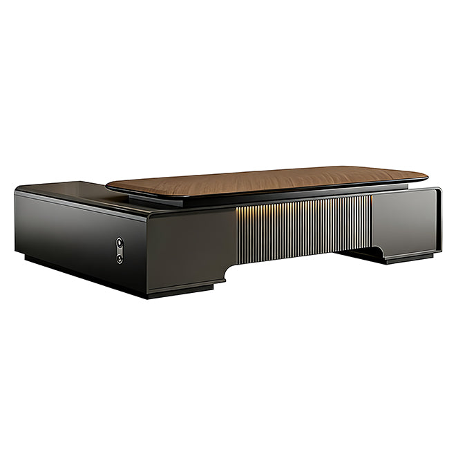 Contemporary Timber Executive Desk with Slatted Front and Matching Storage Wall