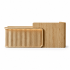 Luxury LED Reception Desk with Fluted Wood Grain Panels and Rounded Edges