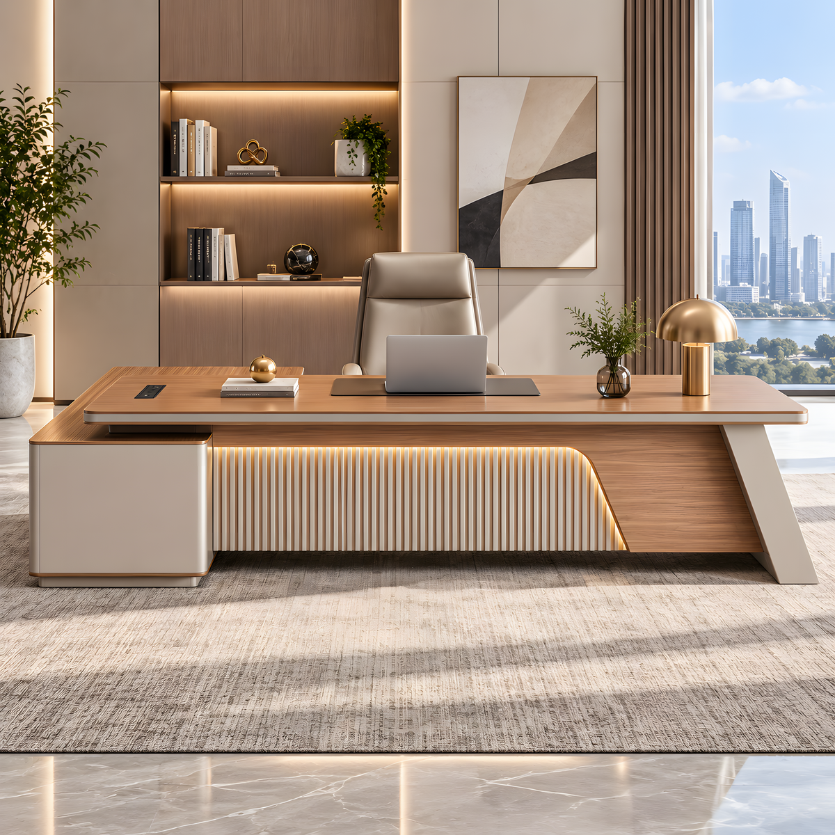 Sculptural L-Shaped Executive Desk with Integrated Storage