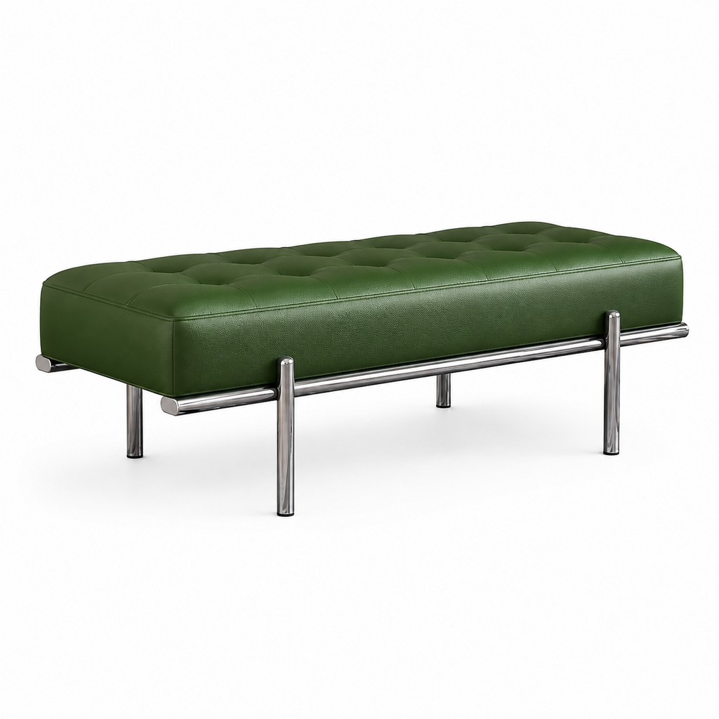 Modern Tufted Leather Bench with Stainless Steel Frame