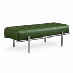 Modern Tufted Leather Bench with Stainless Steel Frame