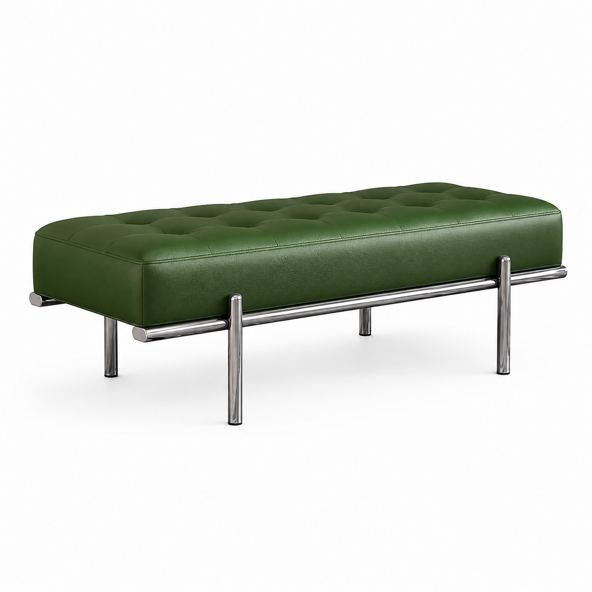 Modern Tufted Leather Bench with Stainless Steel Frame