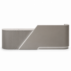 Modern Curved Reception Desk with Fluted Front and LED Base