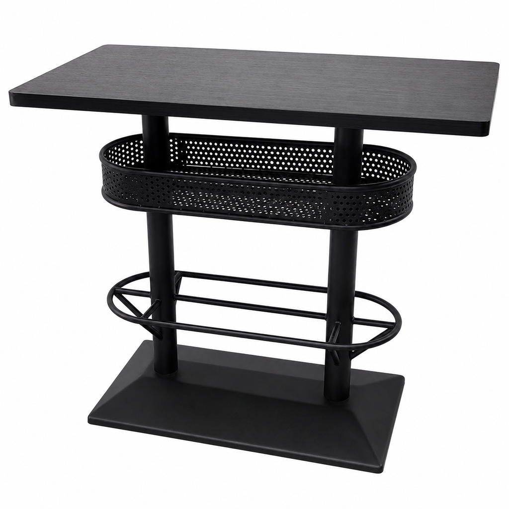 Modern Bar Table with Basket Storage and Foot Rail