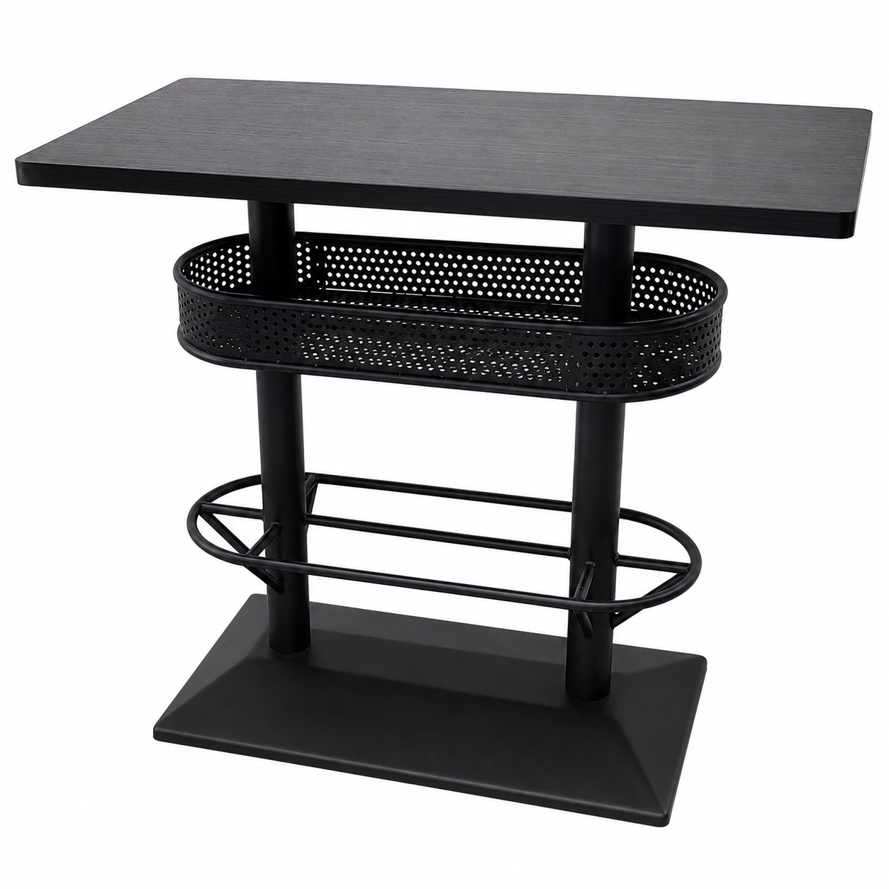 Modern Bar Table with Basket Storage and Foot Rail