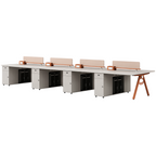 Streamlined Office Bench Desk with Divider Screen and Integrated Storage Pedestals