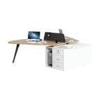 Modern Butterfly-Shaped Office Workstation Desk with Central Storage and Privacy Divider Screen