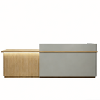 LED Reception Desk with Timber Return and Signage Panel