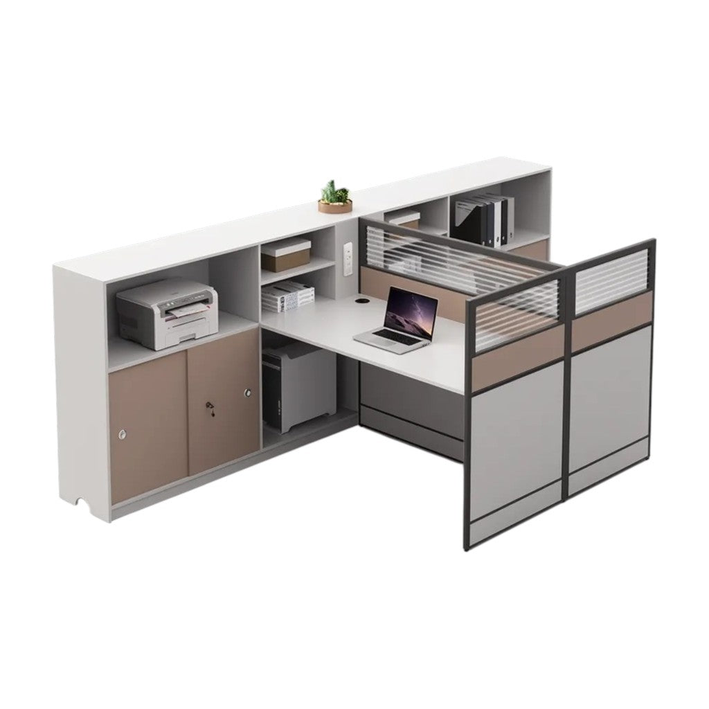 Office Workstation Desk with Privacy Panels and Integrated Storage
