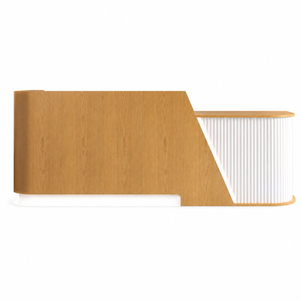Modern Curved Fluted Reception Desk with LED Lighting and Custom Logo