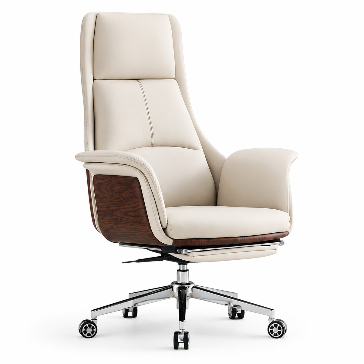 Modern High-Back Executive Office Chair with Reclining Footrest and Headrest