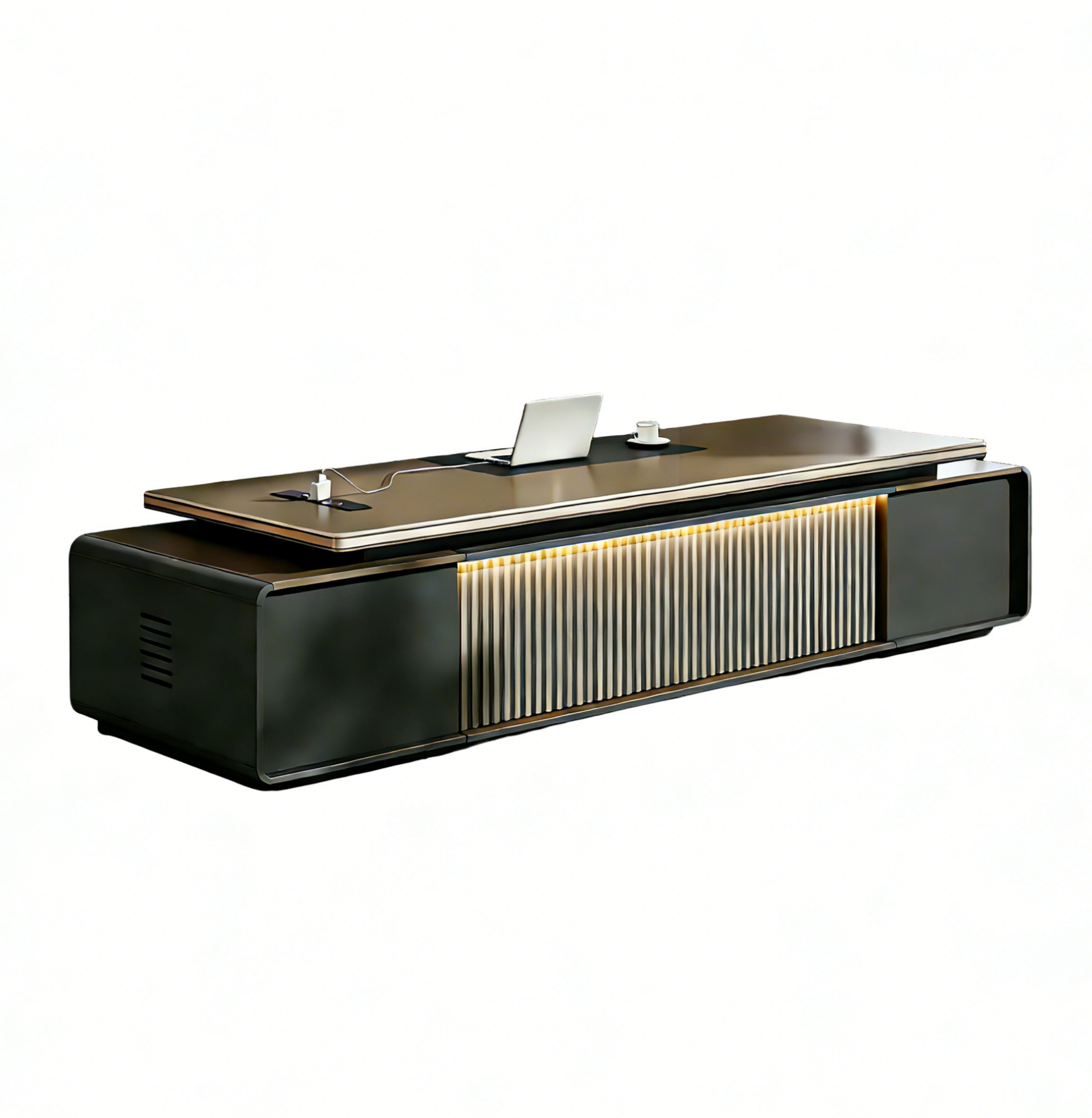 Modern Low-Profile Executive Desk with LED Feature Panel and Integrated Storage