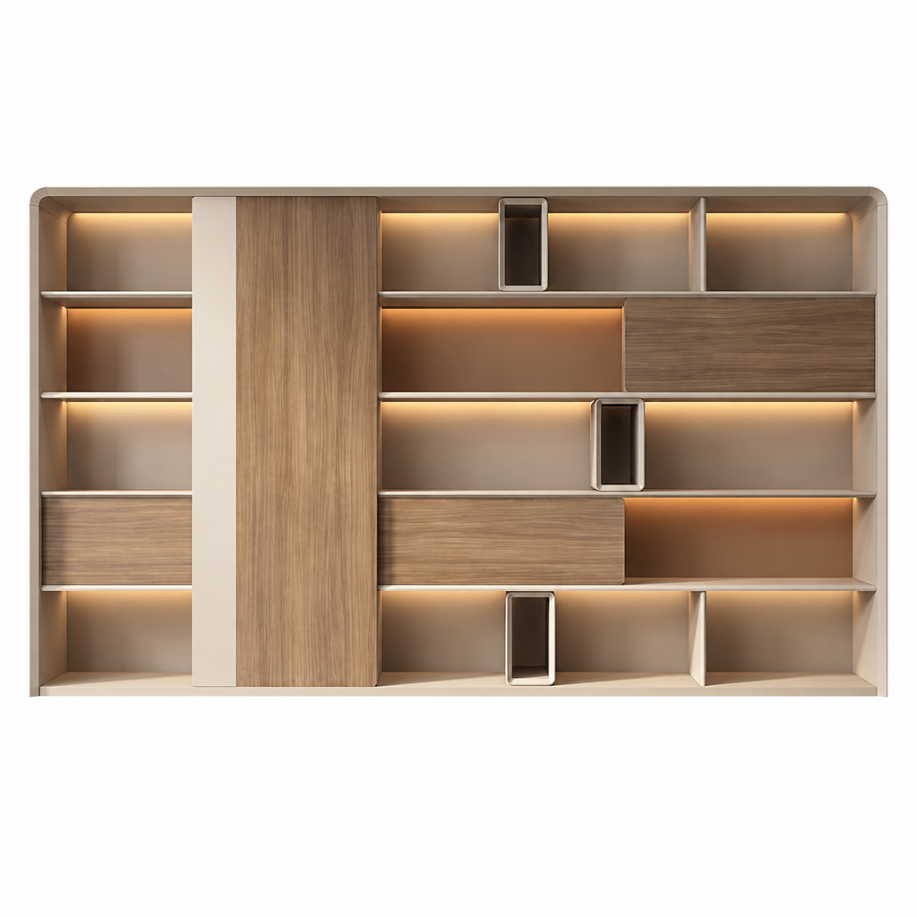 Modern Office Storage Cabinet with LED Lighting and Sliding Doors