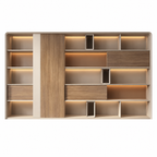 Modern Office Storage Cabinet with LED Lighting and Sliding Doors