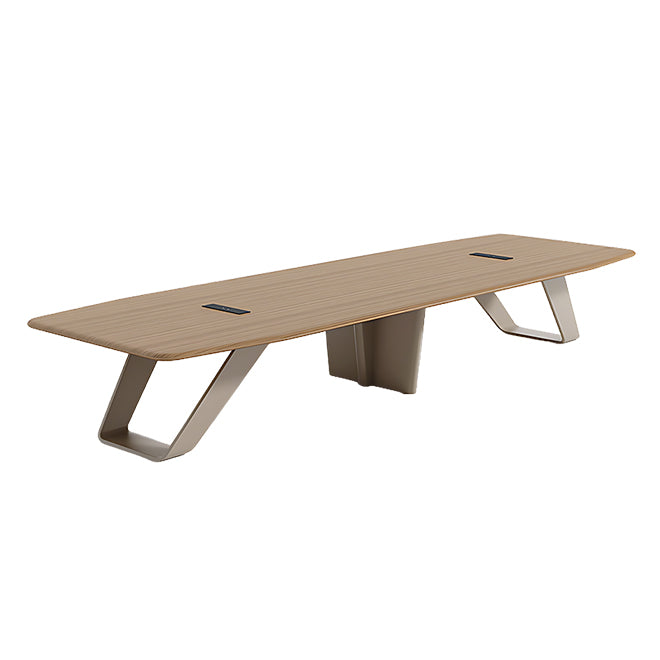 Modern Conference Table with Oak Top and Angled Steel Legs