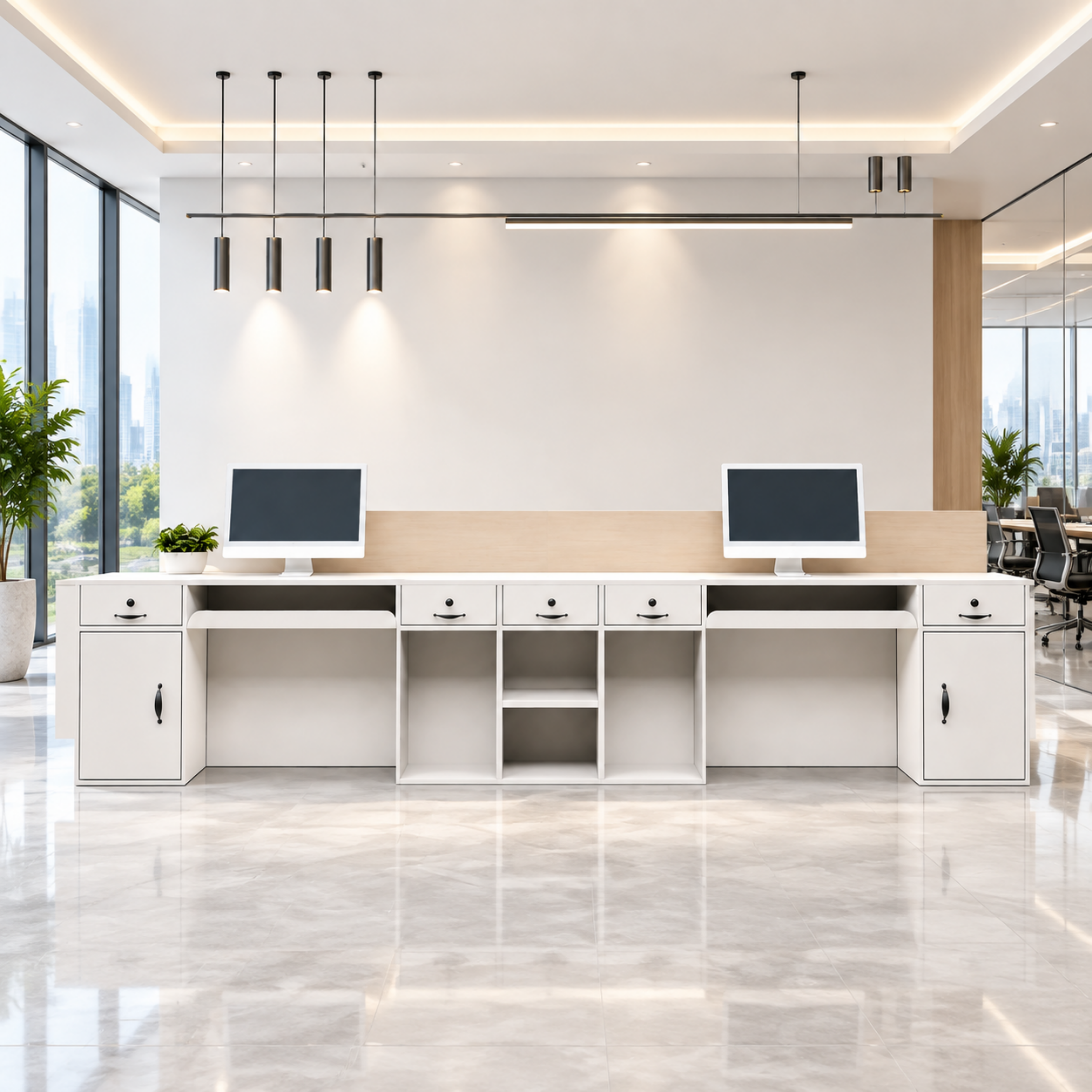 Sleek Modern Reception Desk with Ambient Lighting for Professional Workspaces
