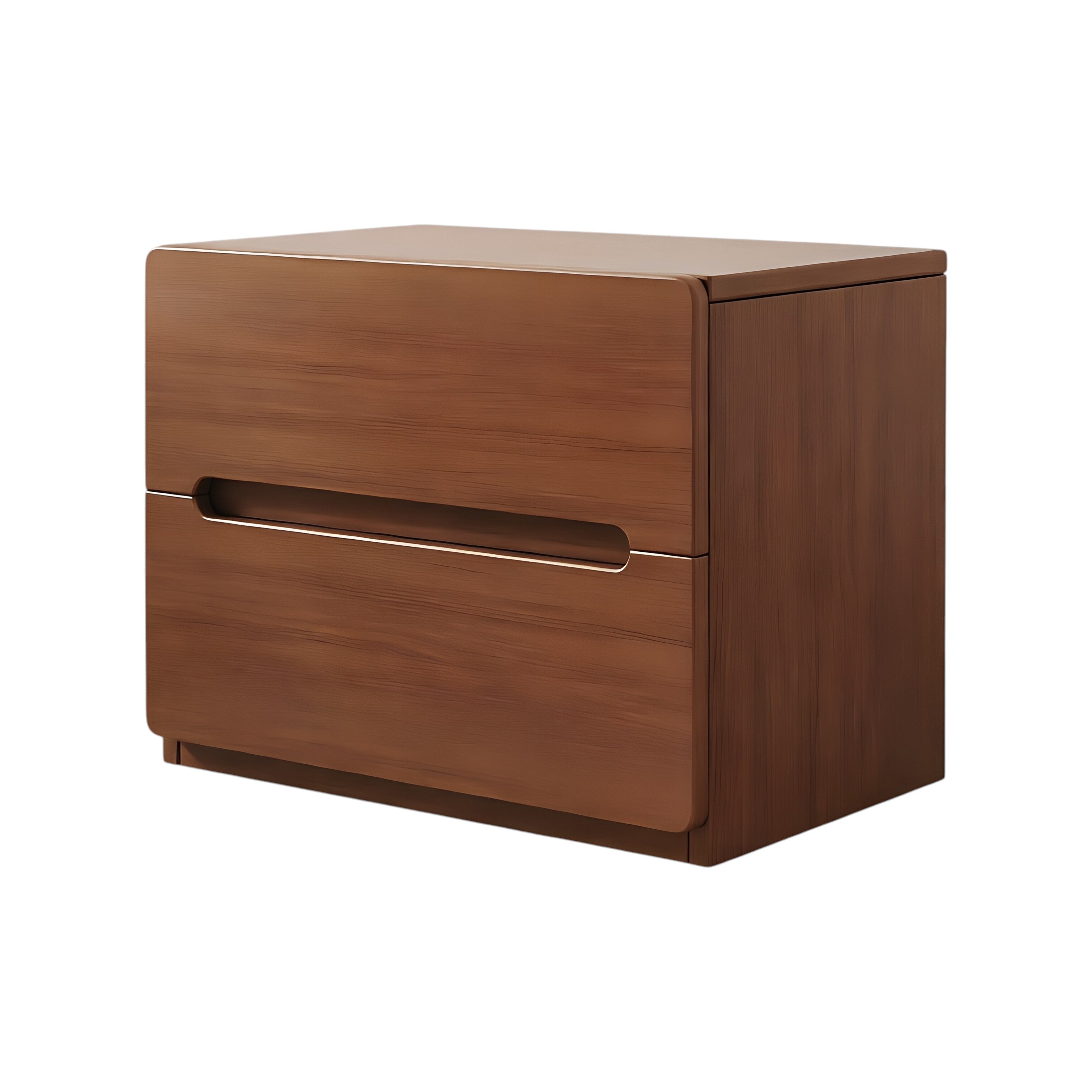 Minimalist Rounded Bedside Table with Concealed Pull Handles and Drawer Storage