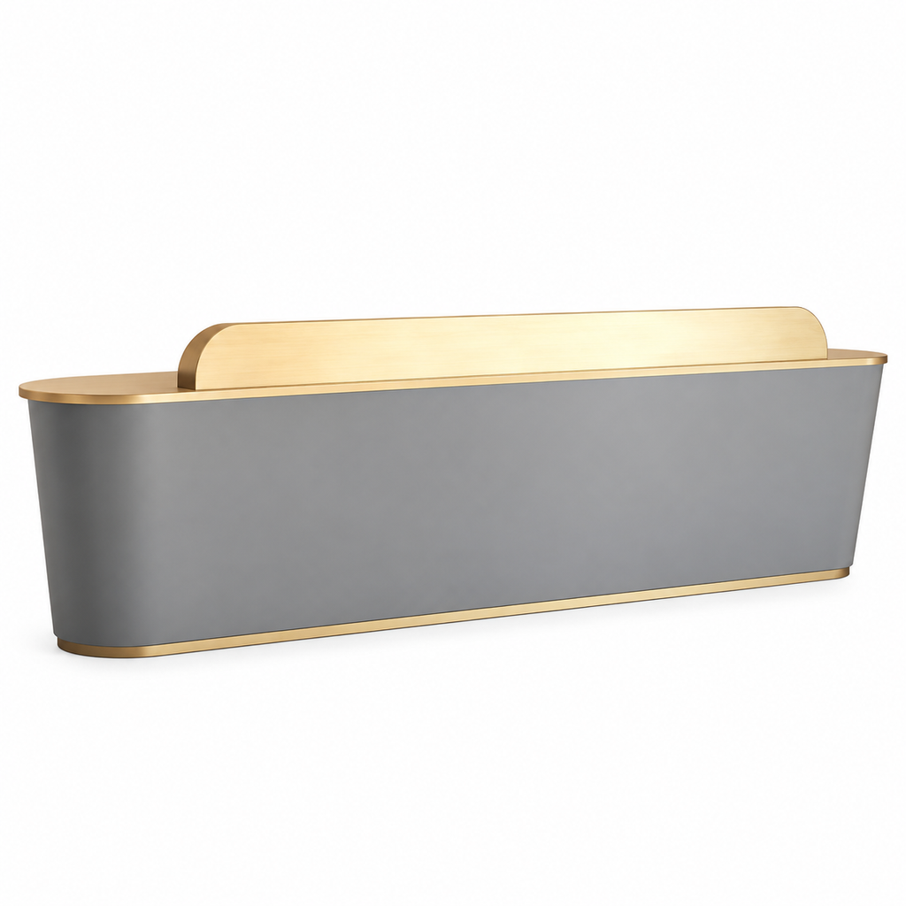 Modern Curved Reception Counter With Bespoke Branding For Business Spaces