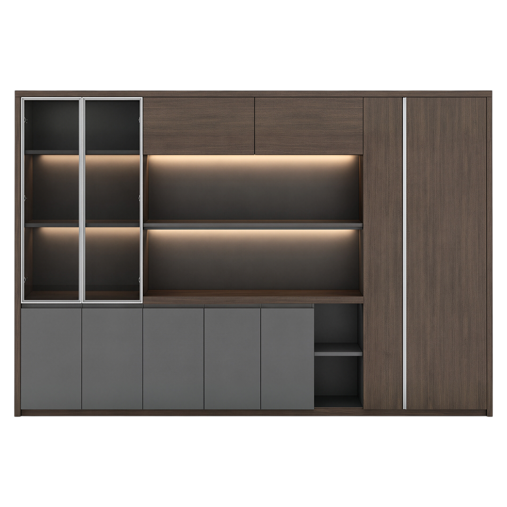 Premium Walnut Office Cabinet with Display Shelves